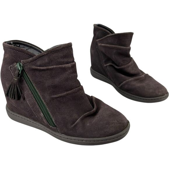 Vintage y2k Women's Taupe Brown Skechers +3 Hidden Wedge Ankle Boots 6.5M 48090 - Picture 1 of 9